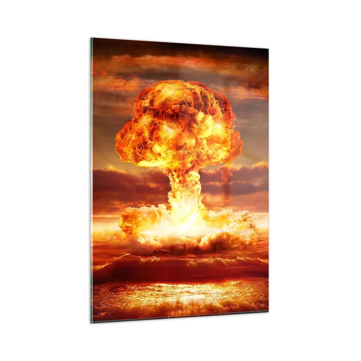 Impression sur verre - Image sur verre - Une explosion de nuage en forme de champignon dans les couleurs intenses d'un coucher de soleil - 50x70cm - Et la fin viendra - Décoration murale moderne pour le salon et la chambre ARTTOR