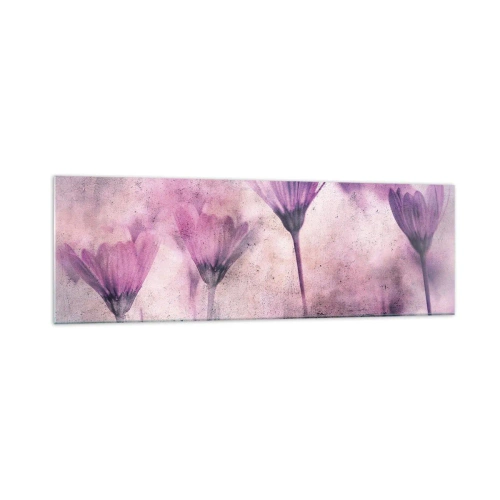 Impression sur verre - Image sur verre - Fleurs délicates dans des tons violets sur fond clair - 160x50cm - Rêve de fleurs - Décoration murale moderne pour le salon et la chambre ARTTOR