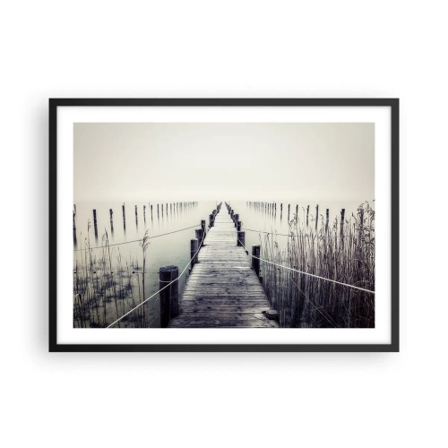Affiche dans un cadre noir - Poster - Un pont en bois menant à un espace brumeux - 70x50cm - Plongez dans la paix - Décoration murale moderne pour le salon et la chambre ARTTOR