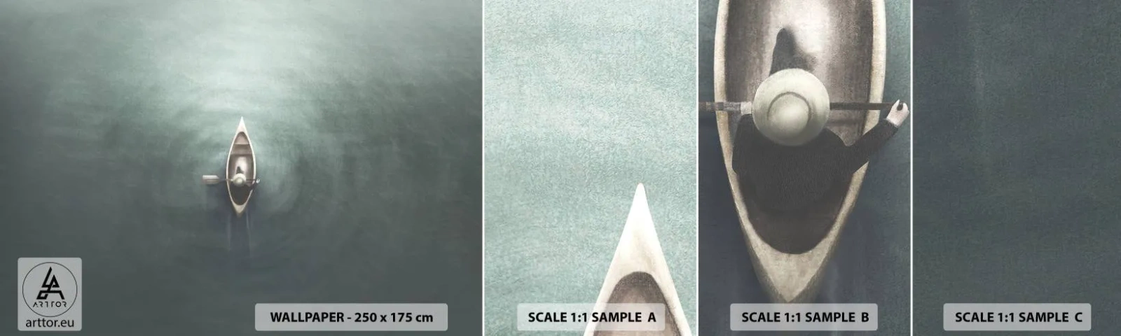 Échantillon de Papier Peint Autocollant Deluxe Sticker - À travers le lac de la lune - Calme, Lac, Kayak - 100x30 cm