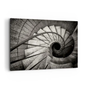 Impression sur toile - Image sur toile - Escalier en colimaçon noir et blanc de style moderne - 100x70cm - En haut des escaliers, en bas des escaliers - Décoration murale moderne pour le salon et la chambre ARTTOR