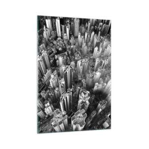 Impression sur verre - Image sur verre - Vue aérienne de la ville en noir et blanc - 50x70cm - Toujours de plus en plus haut - Décoration murale moderne pour le salon et la chambre ARTTOR