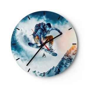 Horloge murale - Pendule murale - Un snowboarder en vol sur fond de montagnes et de tempête de neige - 30x30cm - Des émotions extrêmes - Décoration murale moderne pour le salon, la cuisine et la chambre ARTTOR