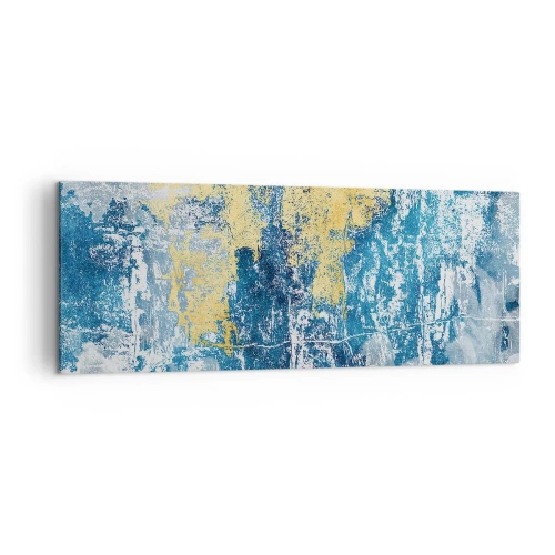 Impression sur toile - Image sur toile - Abstraction dans les tons de bleu et de jaune - 140x50cm - Abstraction du temps - Décoration murale moderne pour le salon et la chambre ARTTOR