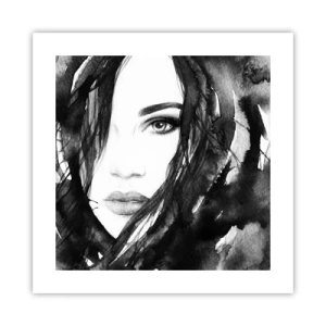 Affiche - Poster - Portrait d'une dame en noir et blanc - 40x40 cm