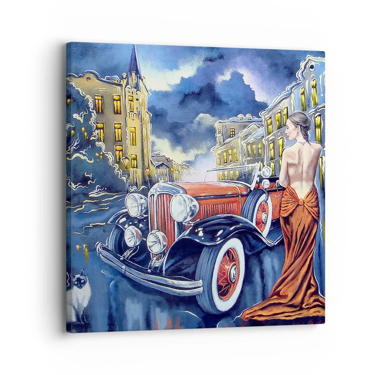 Impression sur toile - Image sur toile - Nocturne en bleu et corail - 30x30 cm