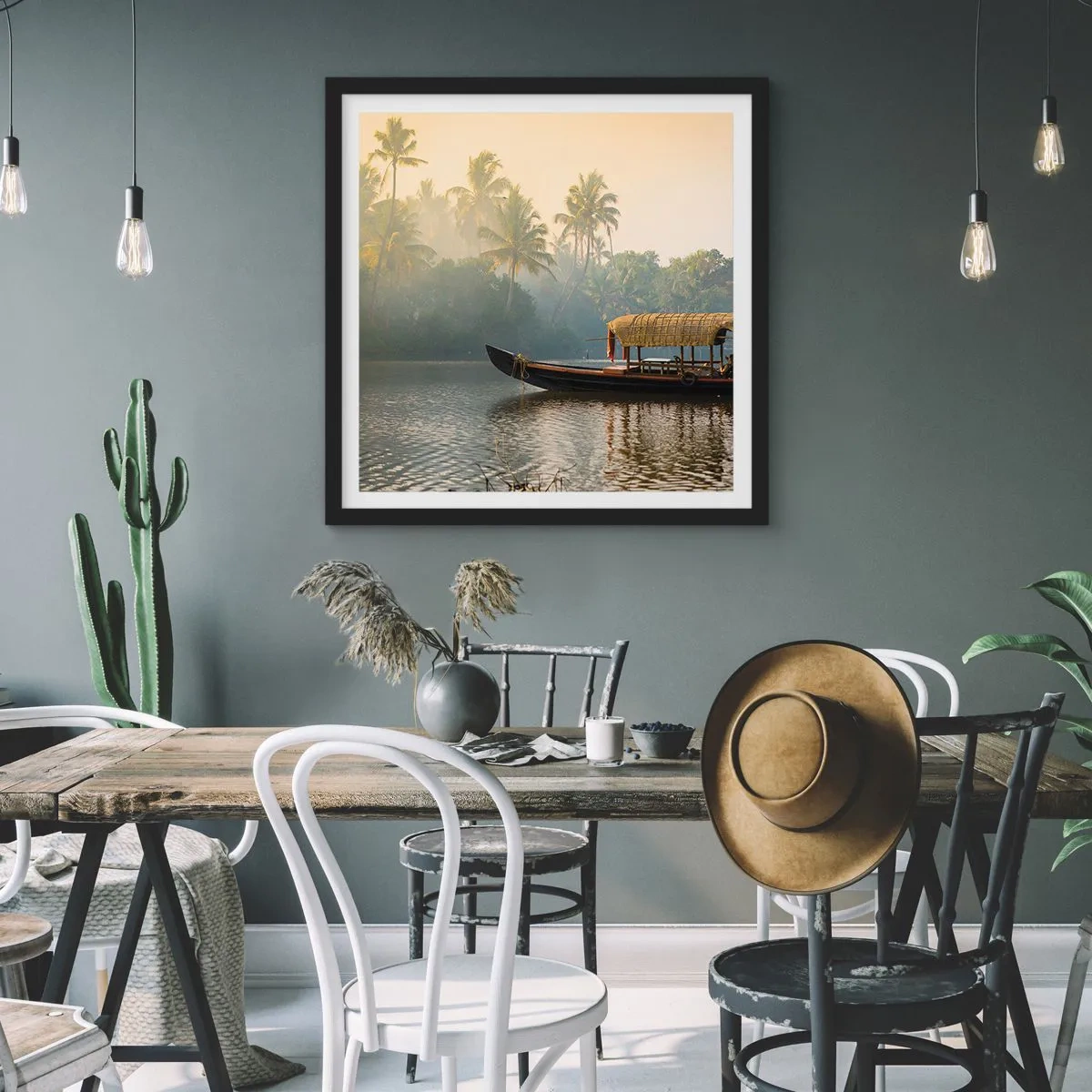 Affiche dans un cadre noir - Poster - Maison sur la rivière - 30x30 cm