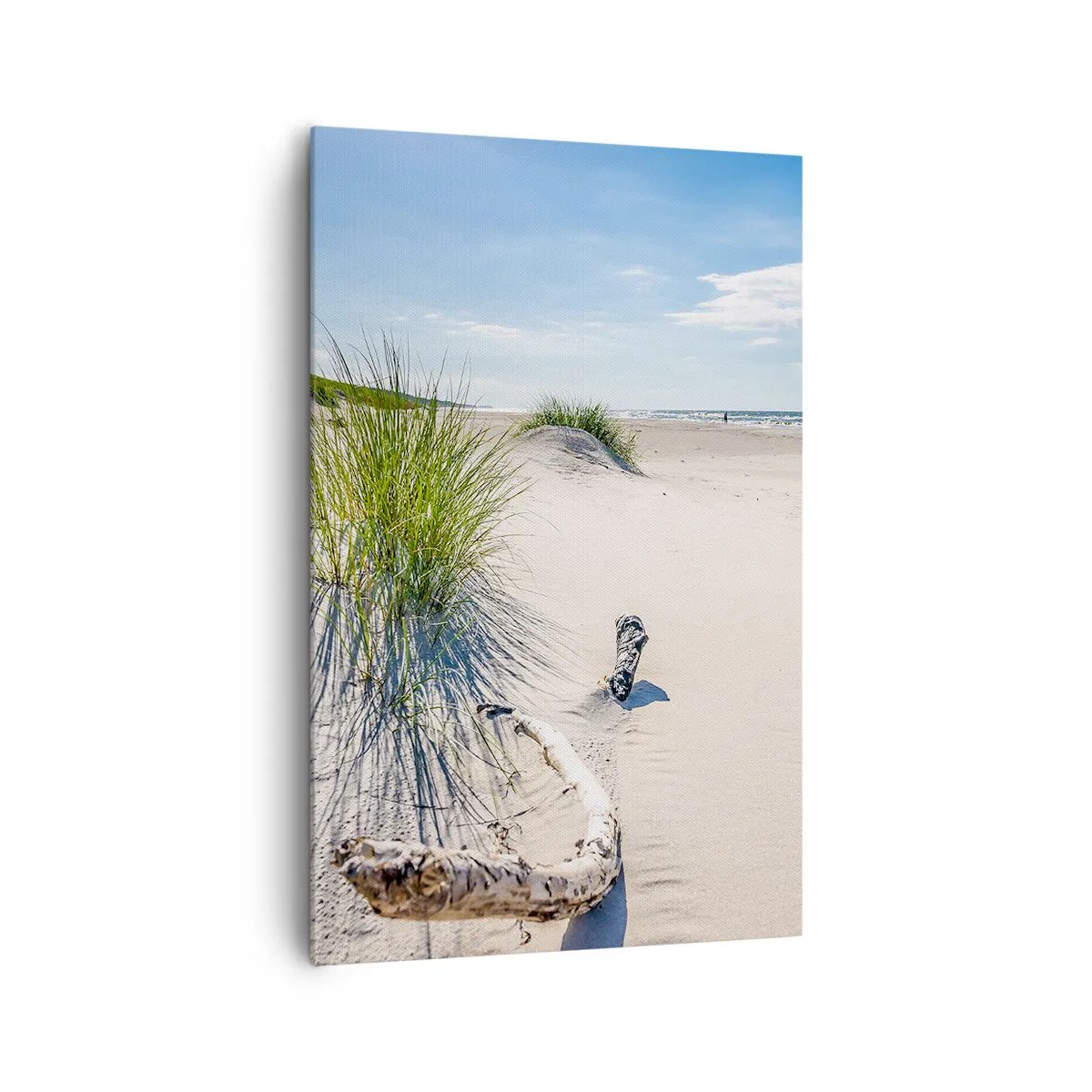 Impression sur toile - Image sur toile - Une plage baltique avec du sable, de l'herbe et un ciel bleu calme - 80x120cm - La plus belle? La Baltique - Décoration murale moderne pour le salon et la chambre ARTTOR