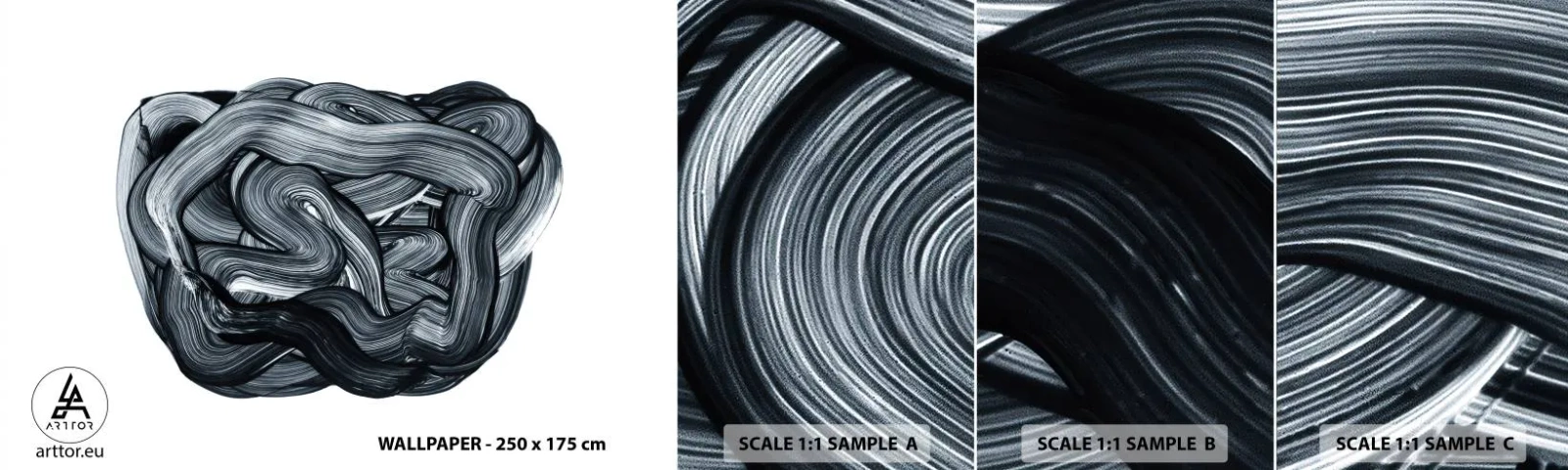 Échantillon De Papier Peint Standard Eco - Ce n'est pas si simple - Abstraction, Graphique, Noir et blanc - 100x30 cm