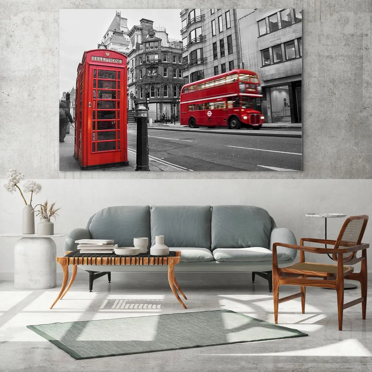 Impression sur verre - Image sur verre - Cabine téléphonique rouge et bus à Londres - 70x50cm - Le plus rouge d'Europe - Décoration murale moderne pour le salon et la chambre ARTTOR
