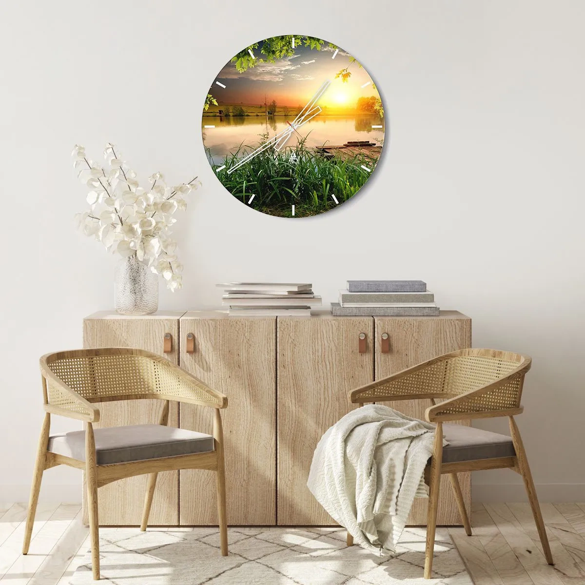 Horloge murale - Pendule murale - Paysage dans un cadre verdoyant - 30x30 cm
