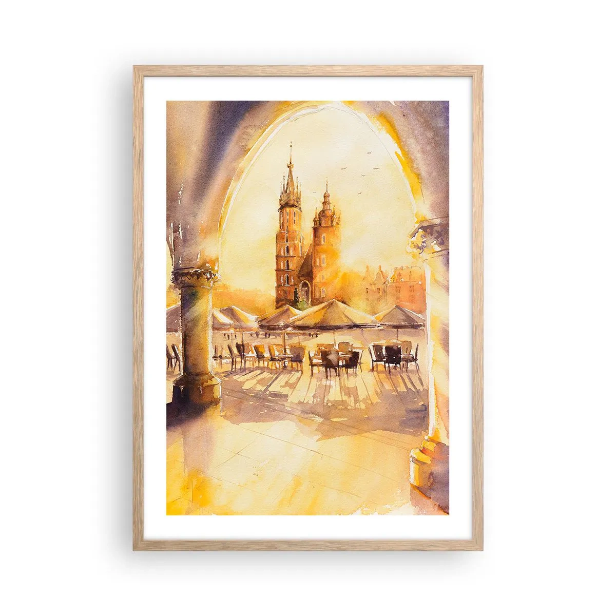Affiche dans un chêne clair - Poster - À l'est, sur la place du marché de Cracovie - 50x70 cm