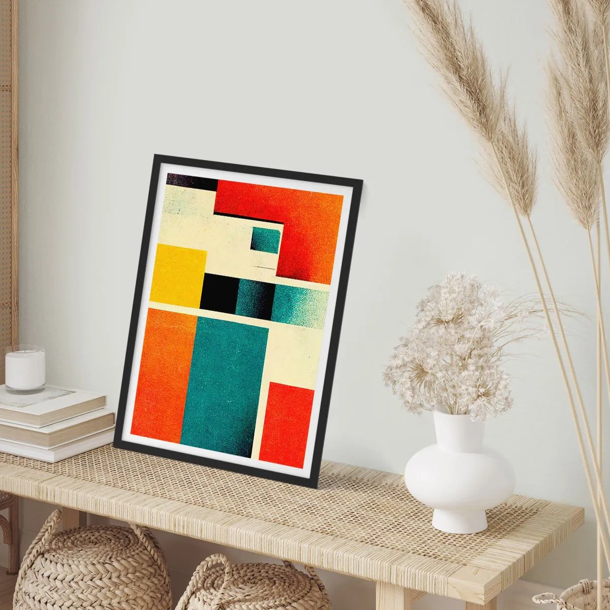 Affiche dans un cadre noir - Poster - Abstraction géométrique dans le style moderniste - 50x70cm - Abstraction géométrique – bonne énergie - Décoration murale moderne pour le salon et la chambre ARTTOR