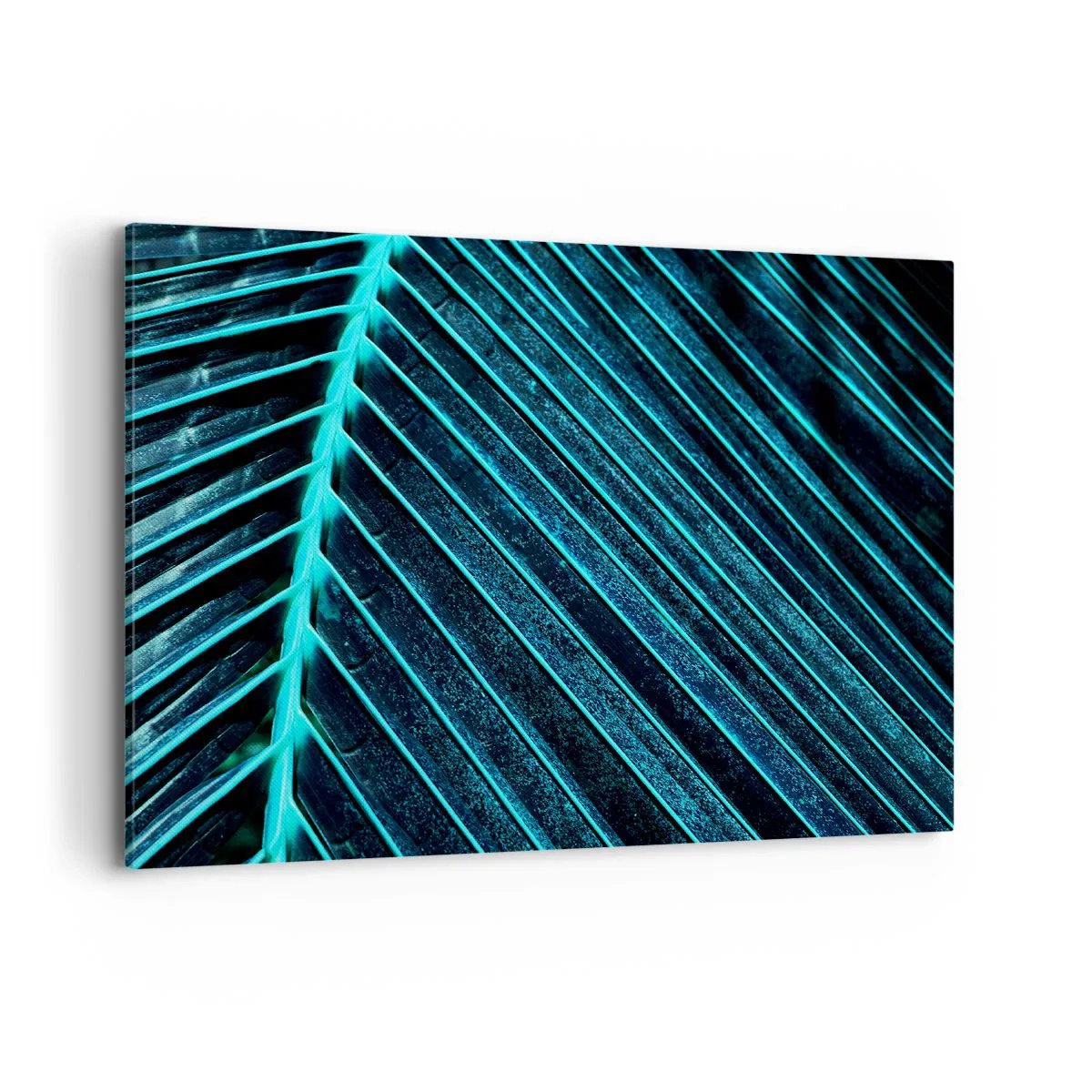 Impression sur toile - Image sur toile - Macrophotographie d'une feuille dans les tons turquoise et bleu marine - 100x70cm - Texture verte - Décoration murale moderne pour le salon et la chambre ARTTOR