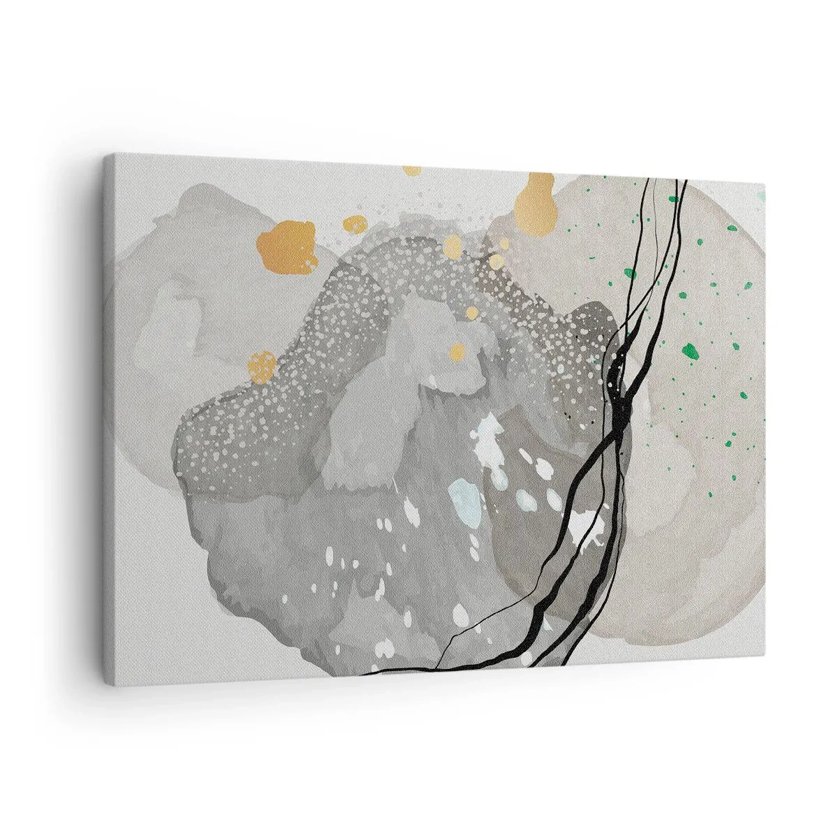 Impression sur toile - Image sur toile - Formes organiques dans des tons de gris avec des accents de noir et d'or - 70x50cm - Composition organique - Décoration murale moderne pour le salon et la chambre ARTTOR