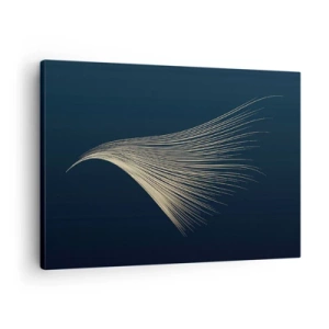 Impression sur toile - Image sur toile - Une ligne délicate en forme de plume sur un fond bleu marine - 70x50cm - Comme les cheveux d'un ange - Décoration murale moderne pour le salon et la chambre ARTTOR