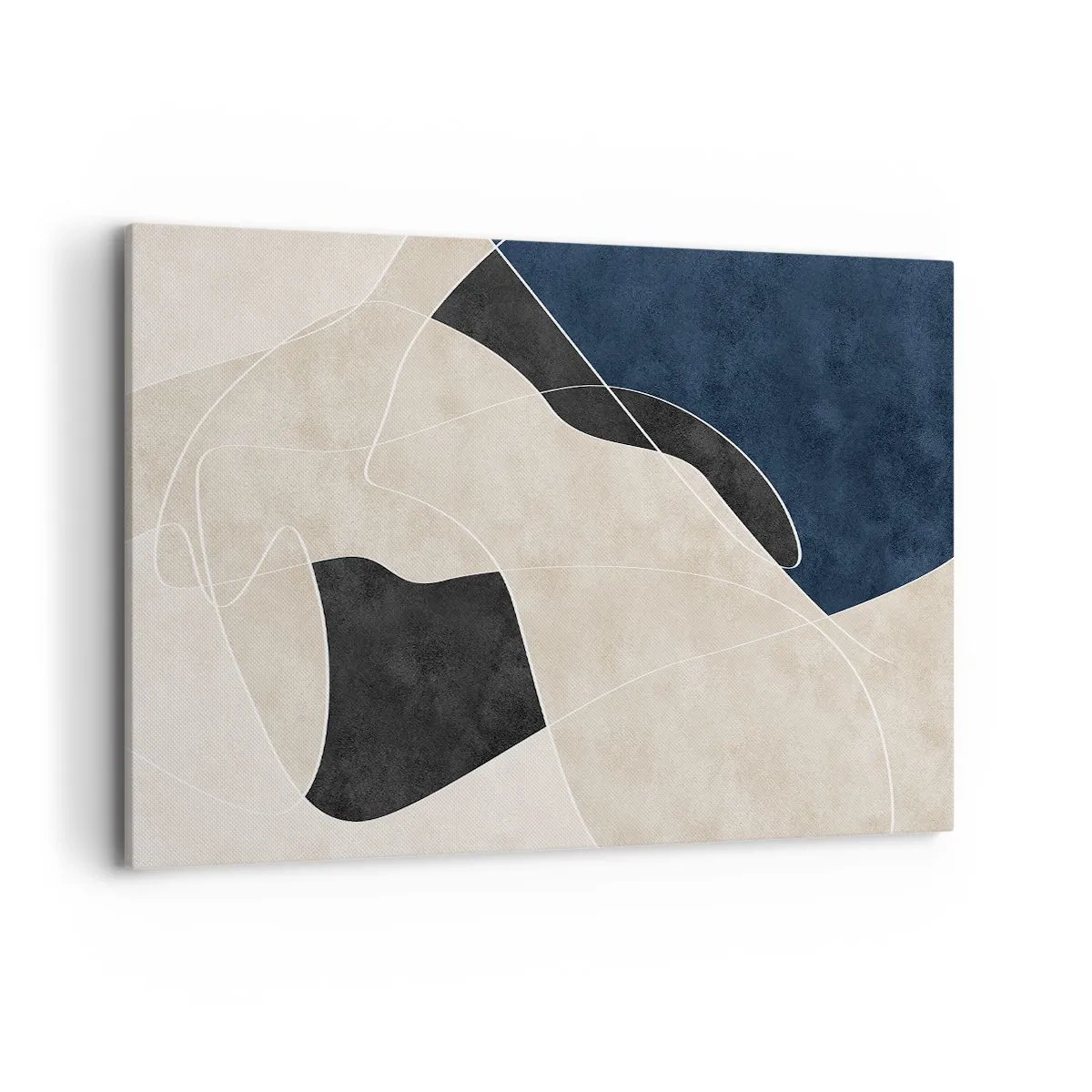 Impression sur toile - Image sur toile - Abstraction géométrique dans les tons beige et bleu marine - 120x80cm - Composition abstraite - contraste de couleurs - Décoration murale moderne pour le salon et la chambre ARTTOR