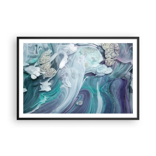 Affiche dans un cadre noir - Poster - Courants bleus - 91x61 cm