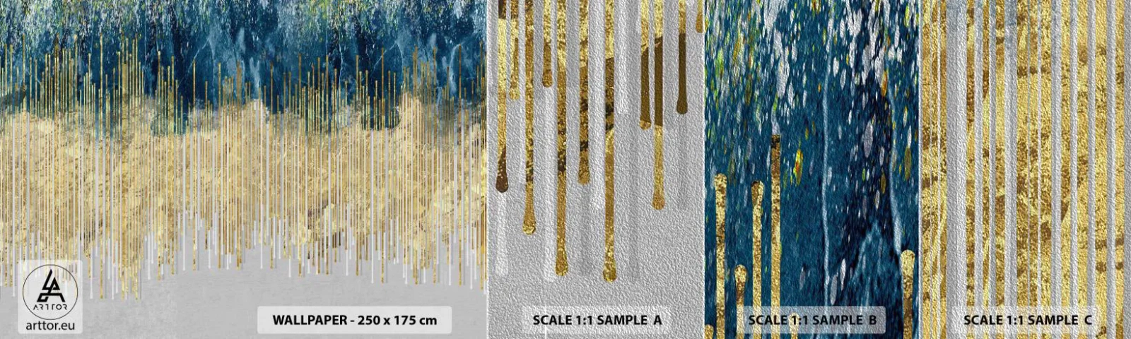 Échantillon de Papier Peint Premium Sand - Bordure dorée - Morceau, Art Déco, Contemporain - 100x30 cm