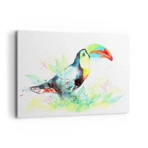 Impression sur toile - Image sur toile - Illustration à l'aquarelle d'un toucan sur fond tropical - 120x80cm - Aussi coloré que l'Amérique du Sud - Décoration murale moderne pour le salon et la chambre ARTTOR
