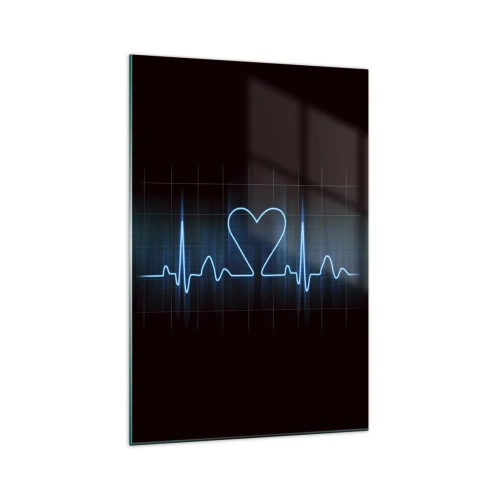 Impression sur verre - Image sur verre - Une ligne de vie avec un cœur sur un fond de surveillance médicale dans des tons bleus. - 70x100cm - Au rythme du cœur - Décoration murale moderne pour le salon et la chambre ARTTOR