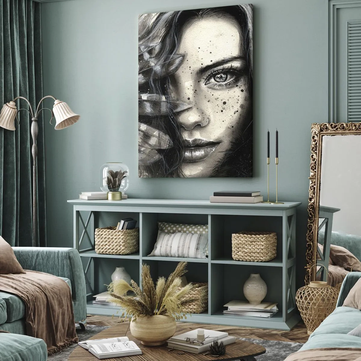 Impression sur toile - Image sur toile - Portrait artistique d'une femme avec des détails abstraits - 50x70cm - Beauté sauvage - Décoration murale moderne pour le salon et la chambre ARTTOR
