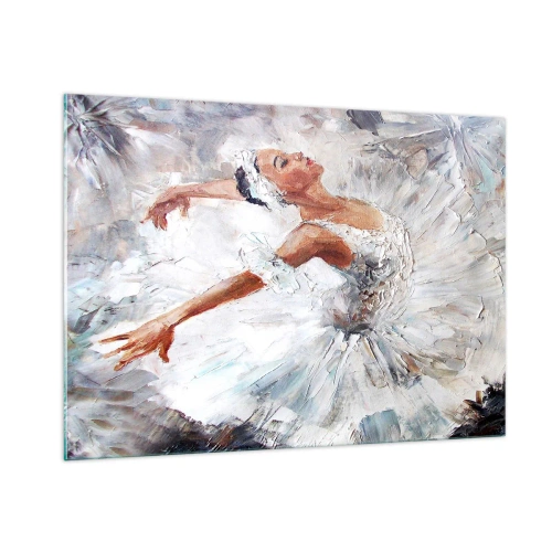 Impression sur verre - Image sur verre - Une ballerine en tenue blanche dans une pose dynamique - 100x70cm - Délicat et léger comme du tulle - Décoration murale moderne pour le salon et la chambre ARTTOR