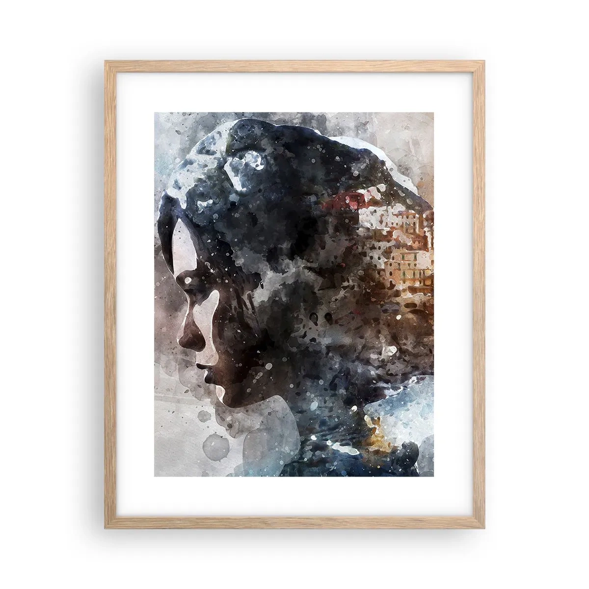 Affiche dans un chêne clair - Poster - L'histoire d'une fille avec une ville en arrière-plan - 40x50 cm