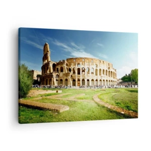 Impression sur toile - Image sur toile - Le Colisée de Rome entouré de verdure et de ciel bleu - 70x50cm - On entend encore la détonation de l'arme - Décoration murale moderne pour le salon et la chambre ARTTOR