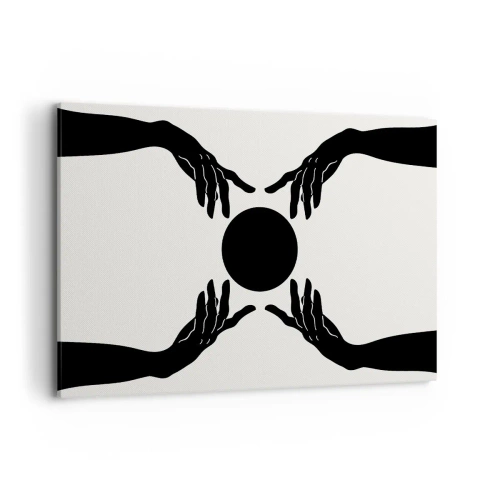 Impression sur toile - Image sur toile - Mains noires dans une composition symétrique avec une boule - 120x80cm - Signe secret - Décoration murale moderne pour le salon et la chambre ARTTOR