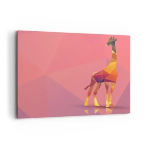 Impression sur toile - Image sur toile - Silhouette de girafe géométrique dans des tons pastel de rose et de jaune - 120x80cm - Les nuances de la savane - Décoration murale moderne pour le salon et la chambre ARTTOR