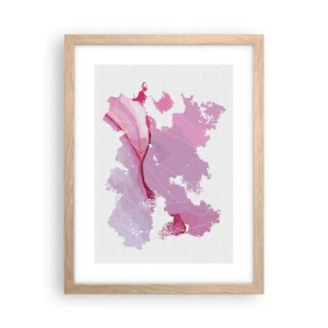 Affiche dans un chêne clair - Poster - Carte du monde rose - 30x40 cm