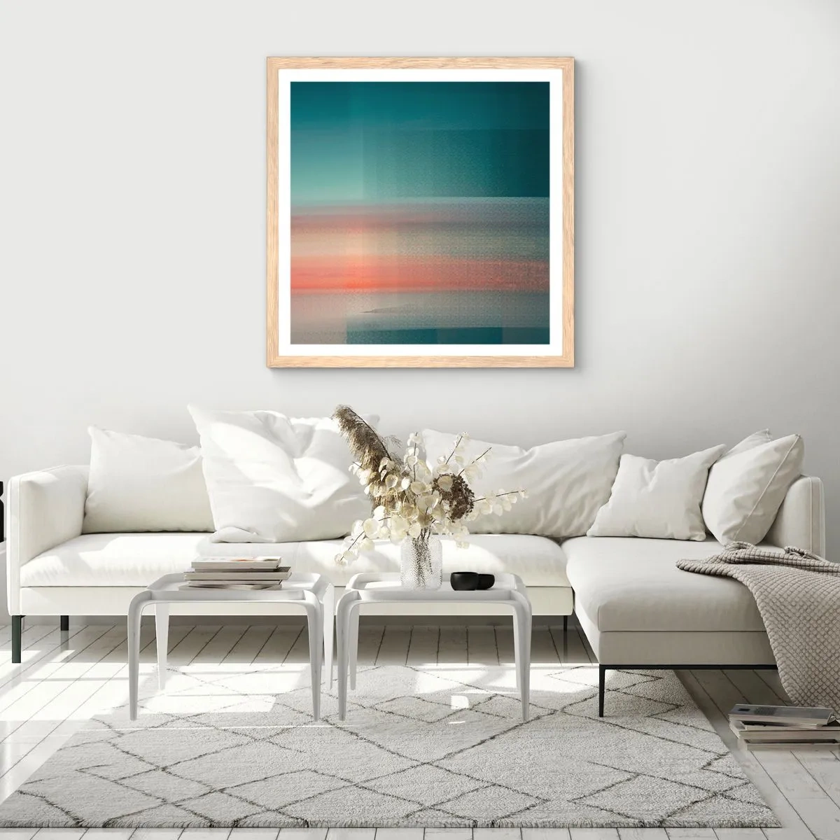 Affiche dans un chêne clair - Poster - Résumé : vagues de lumière - 40x40 cm