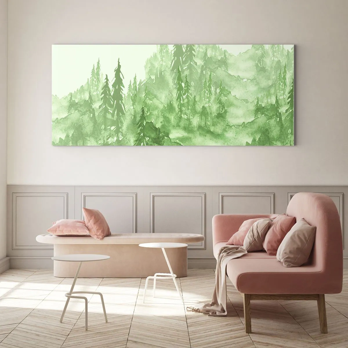 Impression sur verre - Image sur verre - Flou de brouillard vert - 90x30 cm