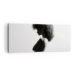Impression sur toile - Image sur toile - Une silhouette subtile d'une femme dans des tons noirs et blancs sur un fond clair - 120x50cm - Comme une fleur au bout d'une fine tige - Décoration murale moderne pour le salon et la chambre ARTTOR
