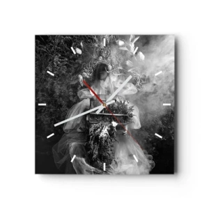 Horloge murale - Pendule murale - Une composition en noir et blanc avec une figure en robe et une cage dans le brouillard. - 30x30cm - Tout simplement Mère Nature - Décoration murale moderne pour le salon et la chambre ARTTOR