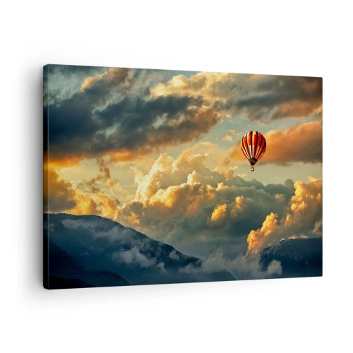 Impression sur toile - Image sur toile - Un ballon sur fond de nuages dramatiques - 70x50cm - Je vole parce que je veux - Décoration murale moderne pour le salon et la chambre ARTTOR