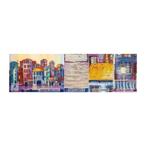 Échantillon de Papier Peint Premium Canvas - Une ville comme dans un conte de fées - Morceau, Immeubles d'habitation, Ville - 100x30 cm