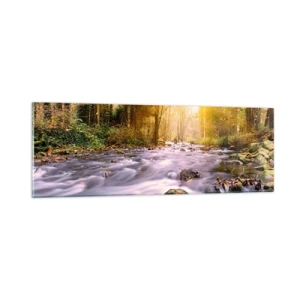 Impression sur verre - Image sur verre - Malachite dans un cadre argent et or - 90x30 cm