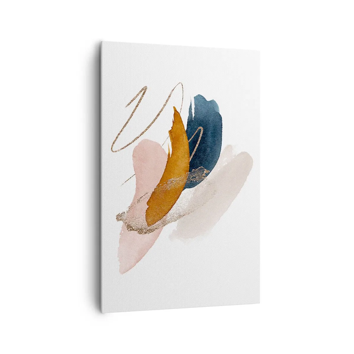 Impression sur toile - Image sur toile - Traits abstraits aux couleurs pastel avec des accents dorés - 80x120cm - Composition ailée - Décoration murale moderne pour le salon et la chambre ARTTOR