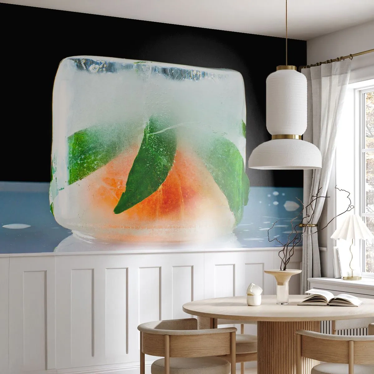 Papier Peint Autocollant Deluxe Sticker - Fraîcheur et rafraîchissement - Glaçon, Orange, Feuille de menthe - 250x175 cm