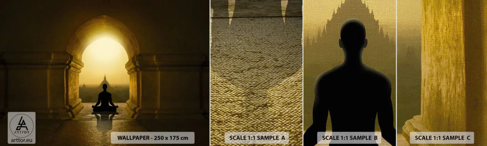 Échantillon de Papier Peint Premium Canvas - Pleine harmonie - Méditation, Temple, Bouddha - 100x30 cm