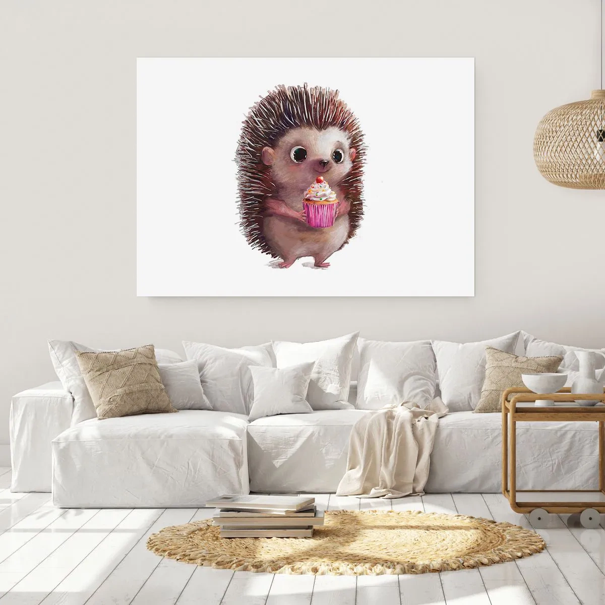 Affiche - Poster - Un hérisson mignon avec un cupcake - 100x70cm - La fête c'est tous les jours - Décoration murale moderne pour le salon et la chambre ARTTOR