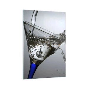 Impression sur verre - Image sur verre - Un verre d'eau en mouvement sur un fond clair - 70x100cm - Eau cristalline dans un verre cristal - Décoration murale moderne pour le salon et la chambre ARTTOR