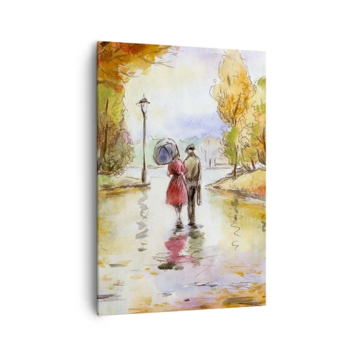 Impression sur toile - Image sur toile - Une promenade dans le parc d'automne avec un parapluie - 70x100cm - Automne romantique dans le parc - Décoration murale moderne pour le salon et la chambre ARTTOR