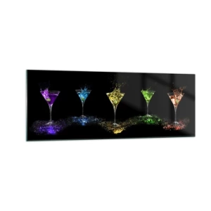 Impression sur verre - Image sur verre - Cocktails colorés dans des verres sur fond noir - 140x50cm - Couleurs de joie en verre de cristal - Décoration murale moderne pour le salon et la chambre ARTTOR