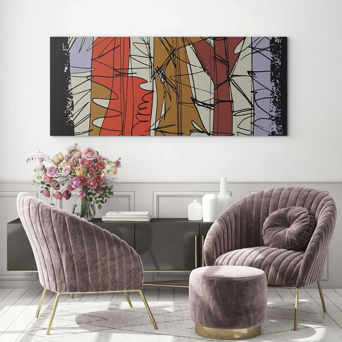 Impression sur verre - Image sur verre - Composition spontanée - 100x40 cm