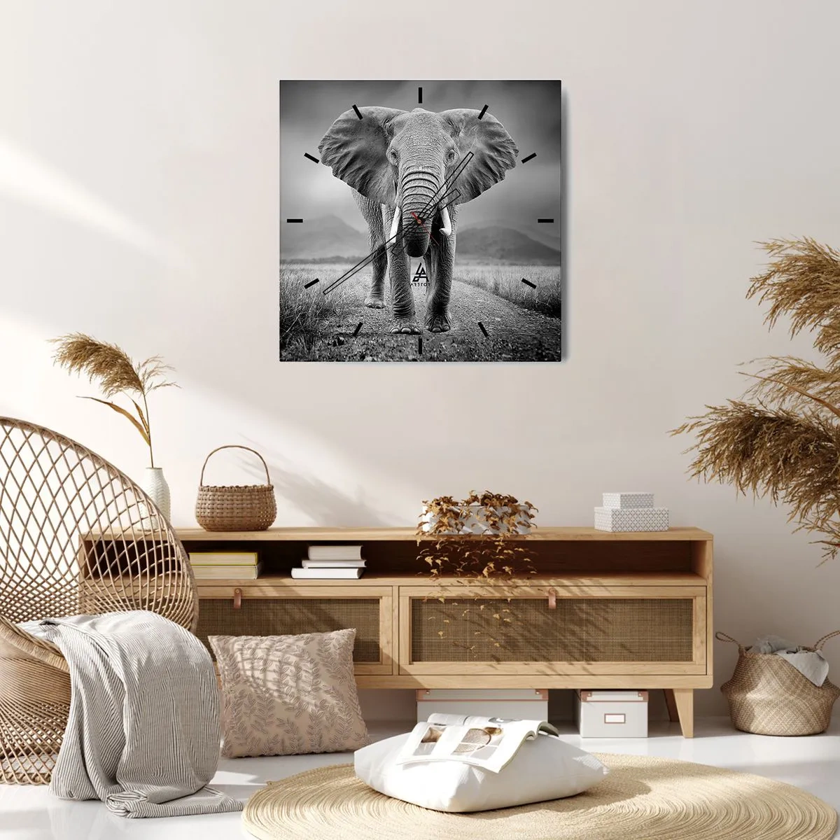 Horloge murale - Pendule murale - Un puissant éléphant dans la savane aux tons monochromes - 30x30cm - Les hôtes vous saluent - Décoration murale moderne pour le salon et la chambre ARTTOR