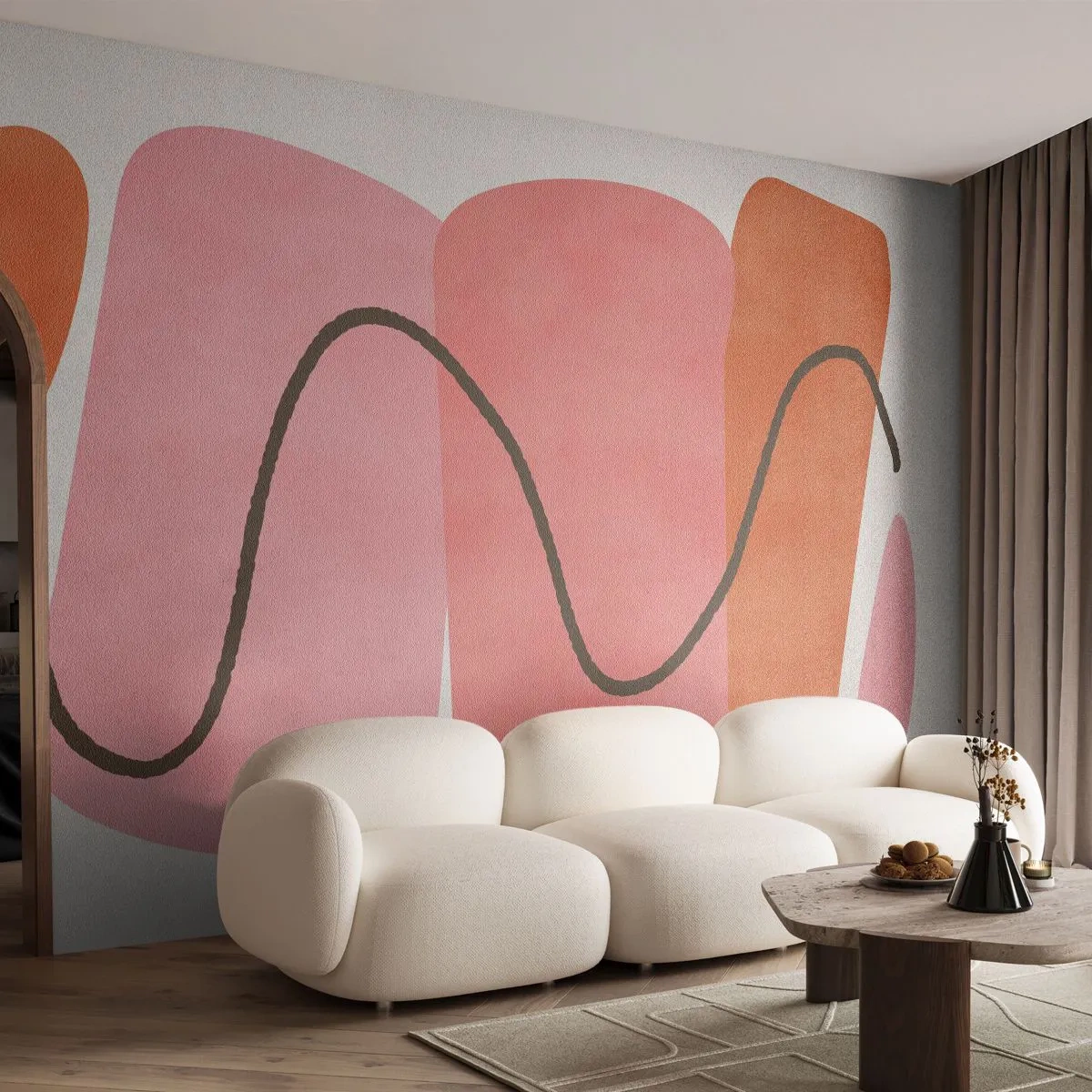 Papier Peint Autocollant Deluxe Sticker - mouvement doux des formes - Abstraction, Minimalisme, Pastel - 400x280 cm