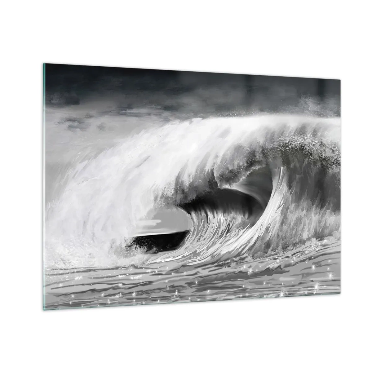 Impression sur verre - Image sur verre - Une vague puissante capturée dans une esthétique en noir et blanc - 100x70cm - La colère de l'océan - Décoration murale moderne pour le salon et la chambre ARTTOR